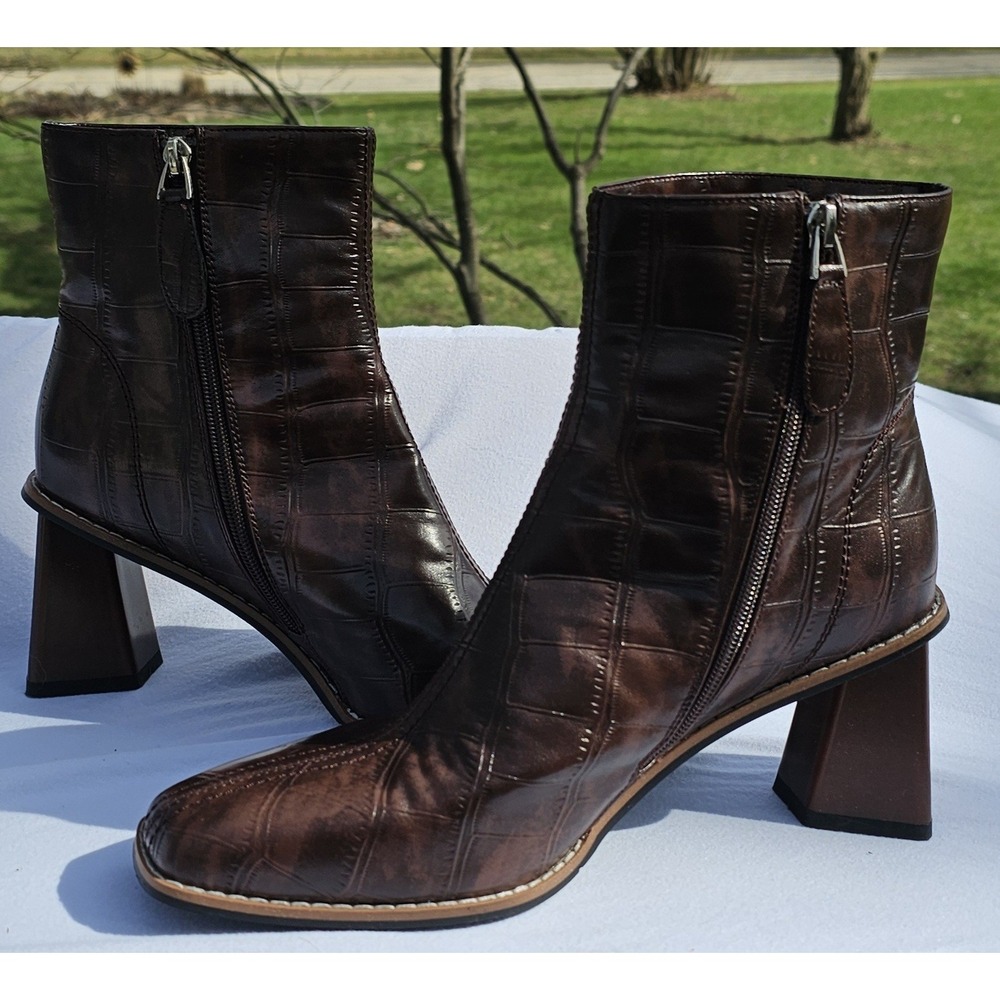 MOTIMODEN Womens Booties Low Mid Heel Ankle Boots Square Toe Chunky Short Size 9 - Picture 2 of 13